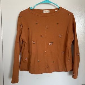 Altar’d State burnt orange waffle knit top with floral embroidery